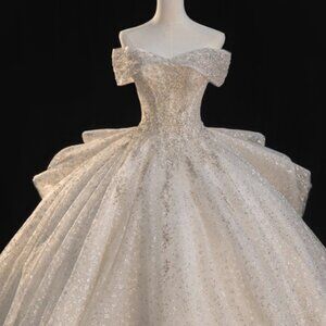 Off-Shoulder Glitter Ballgown Wedding Dress Corset
